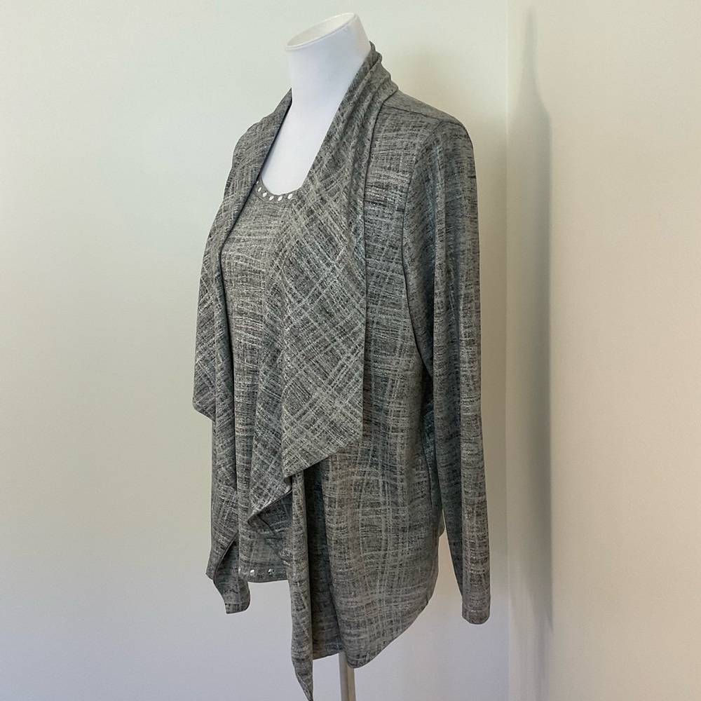 Ruby Rd. Gray Rhinestone Edge Trimmed Cardigan Sweater Set - Picture 4 of 7